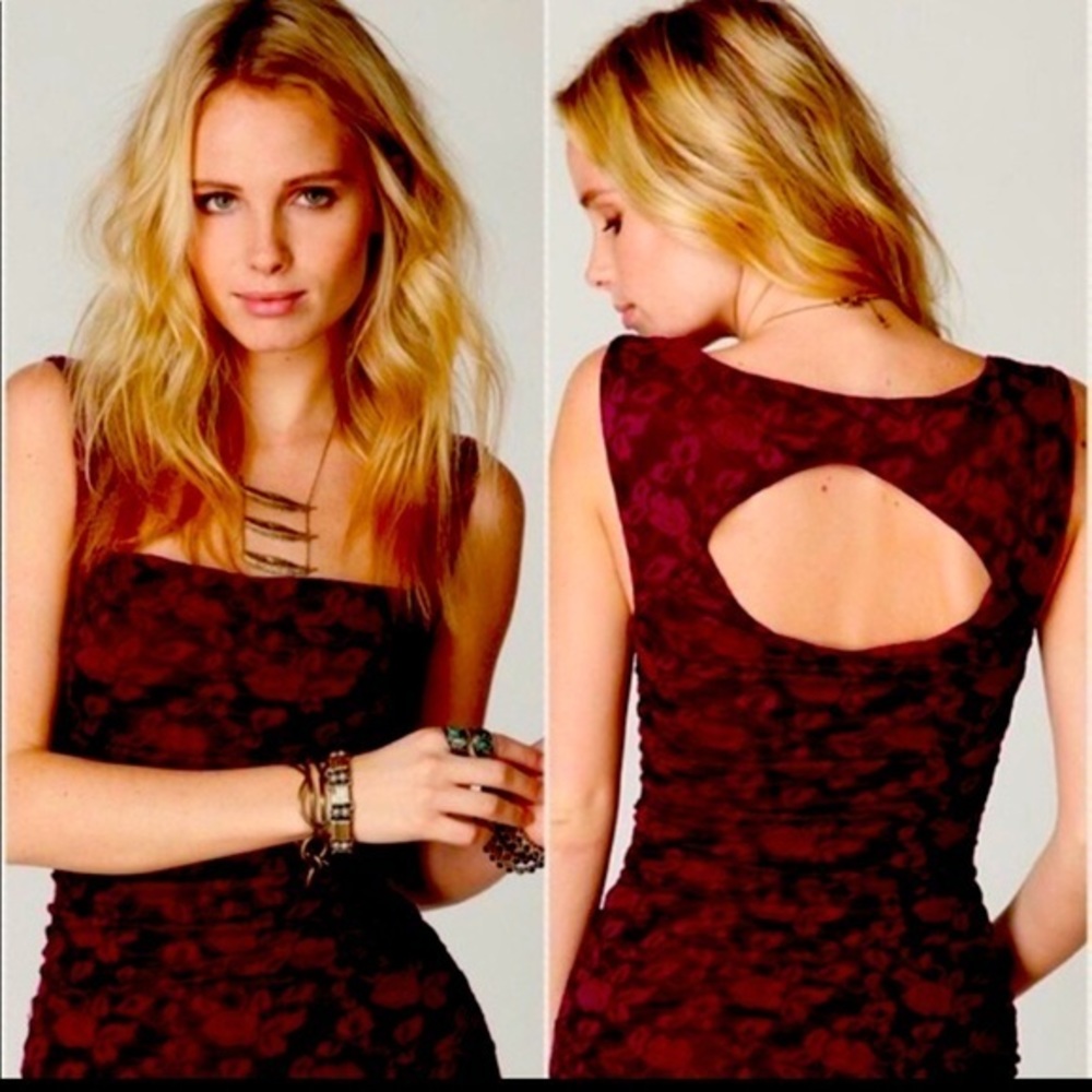 Free People Ruched Bodycon mini dress plum/black size S